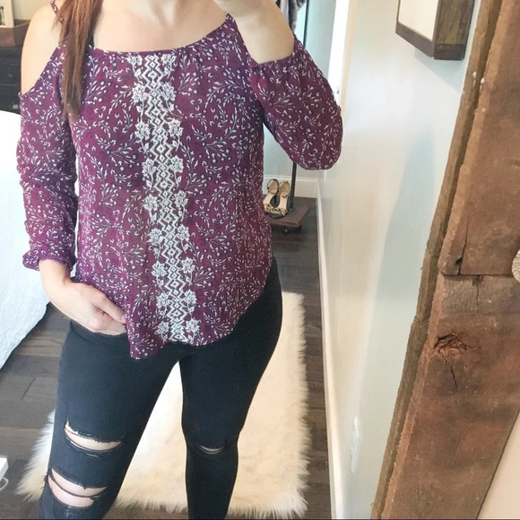 Rewind xsmall purple floral peasant boho blouse - Picture 2 of 5